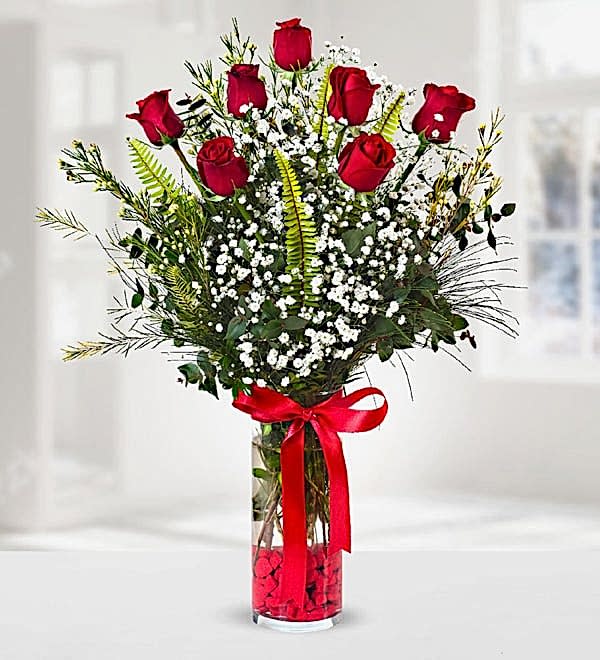 7 Red Roses in Vase
