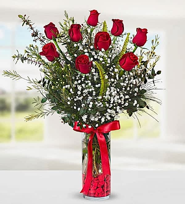 9 Red Roses in Vase