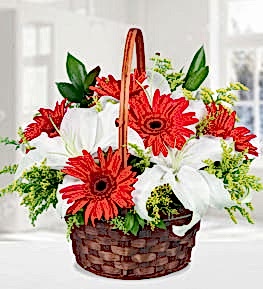 Red Gerberas and Liliums Basket