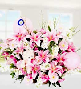 Lilium Gerbera Gillyflower Balloon and Teddy Bear