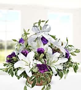 White Lilium Purple Lisianthus Basket