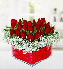 23 Red Roses in Heart Shaped Vase