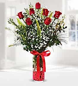 7 Red Roses in Vase