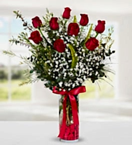 9 Red Roses in Vase