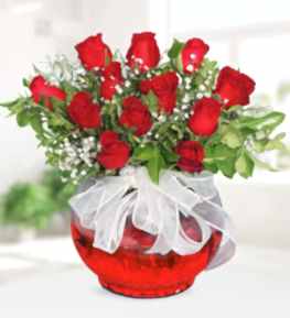 Red Roses in Bell Glass