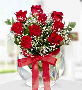 9 Red Roses in Bell Glass