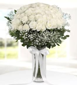 51 White Roses in Vase