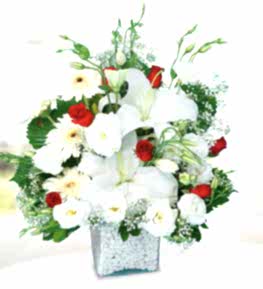 White Lilium Gerberas and Roses
