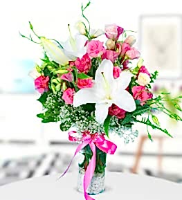 White Lilium and Pink Lisianthus