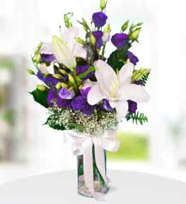 White Lilium and Purple Lisianthus