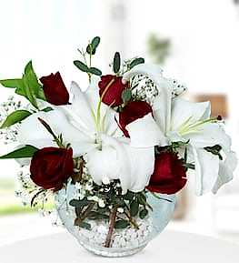 Lilium and Red Rose in Aquarium