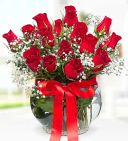 15 Red Roses in Bell Glass