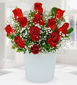 12 Red Roses in Ceramic Vase